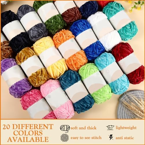 Woanger 20 Skeins Chenille Yarn Bulk for Crochet Knit 2000g, Novel Color