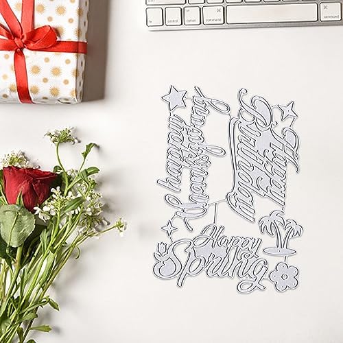 Hying Happy Thanksgiving Words Cutting Dies for Card Making, Happy Birthday Letters Die Cuts Spring Flowers Stars Dies Stencils Embossing Template for Craft Scrapbooking DIY Photo Album Decorations