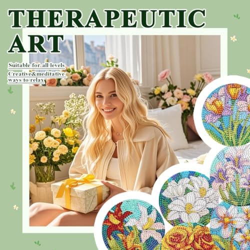 Leatrice 6 Pcs Diamond Art Coasters Small Diamond Painting Kits for Adults