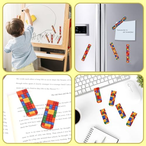 48 Pcs Magnetic Bookmark, Building Block Magnetic Bookmark Magnetic Page Markers Clips for Kids Students Teachers Reading Book Lovers Supplies Party Favors (3 Styles)