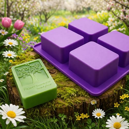 2Pack Tree of Life Embossed Silicone Soap Mold Square Handmade Soap Making Mold Square Silicone Mold Tree Embossed Mold Handmade Soap Mold for Soap Candle Lotion Bath Bombs Resin Cake Chocolate Candy
