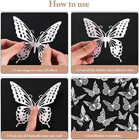 SAOROPEB 3D Butterfly Wall Decor 48 Pcs Pearl White Butterfly Decorations | 4 Styles 3 Sizes, Birthday Decorations Butterfly Party Decorations Butterfly Cake Decorations-Removable Butterfly Stickers