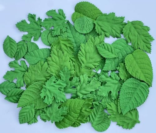 50 Pcs Handmade Mixed Mulberry Paper Rose,Maple,Sunflowers,Hydrangeas,Lotus Leaves Scrapbooking Wedding DIY Craft Supplies Card Artificial Leave (Mixed Leaves Green Color)