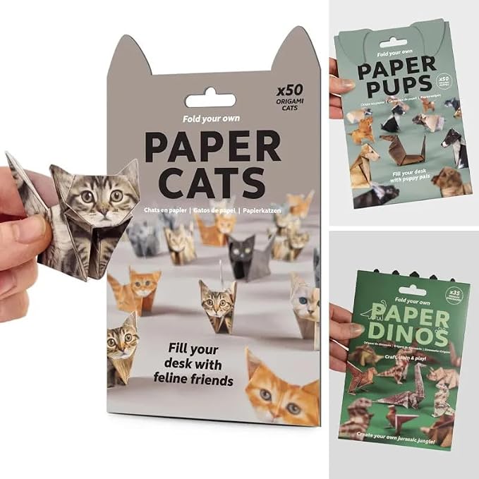 DIY Origami Paper, 50 Sheets DIY Origami Paper to Fold Cute Cat Figures, paper cats origami,Fun Craft Activity, Desk Decoration & Gift for Cat Lovers (Cats & Dogs & Dinosaurs)