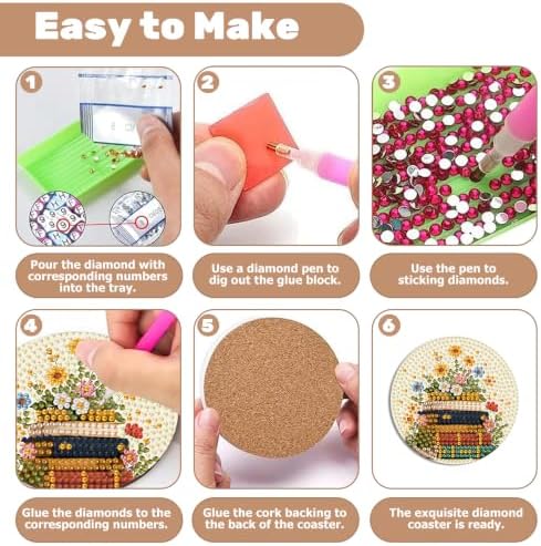 8 Pcs Book Diamond Art Coasters Kits, Book Diamond Painting Coasters