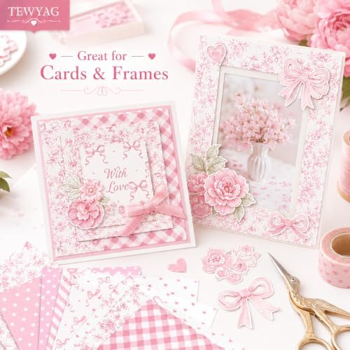 Pink Scrapbook Paper Double Sided 12x12 Coquette Bows Floral 24 Sheets