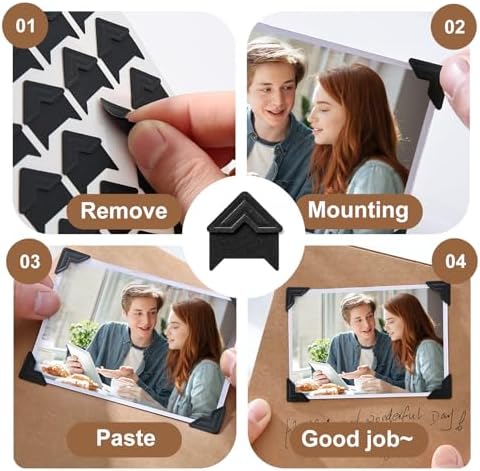 CHIALLCO Acid Free Photo Corners Self-Adhesive, 120 Pcs Premium Photo Corners for Scrapbooking, Black Photo Picture Mounting Corners for Photo Album, DIY Scrapbook Stickers, Memory Books, Diary