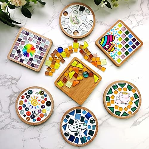 4PCS Mosaic Bamboo Coasters for Crafts, Blank Base Trays, Drinking Cup Coaster, Plant Coaster, Art Plate,DIY Mosaic Supplies (Rectangle)