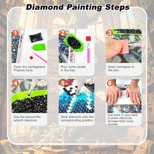 AIBOERL Diamond Art Kits for Adults,Bookstore Diamond Painting Wall Decor | Round Drill Vintage Books Diamond Painting for Beginners DIY Rhinestone 5D Diamond dots(Gemstone Craft)Wall Art Gift 12x16IN