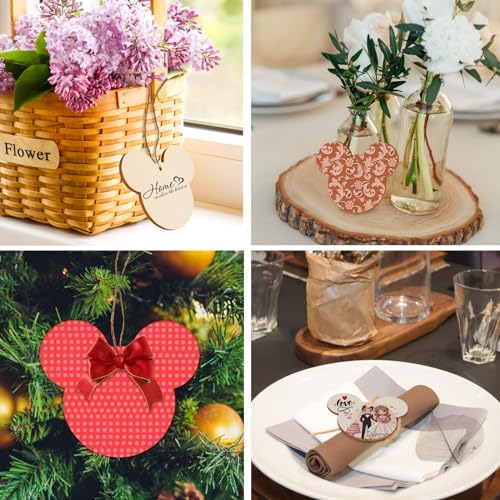 Mouse Head 30Pcs Unfinished Wooden Gift Ornaments DIY Craft Birthday Present-30Pack Paintable Blank Natural Mouse Head Cutouts Hanging Wood Slices for Kids Art Crafts DIY Gift Party Supplies