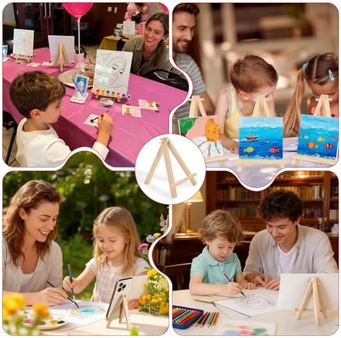 4PCS Wooden mini Easel Stand, Small Tabletop Easel, Small easels for Display Cards, Canvas Paintings, Artist Crafts, Business Cards, Photos, Mobile Phones, for Weddings, Desktop Home Decoration