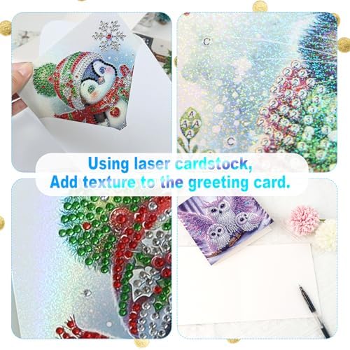 6 Pack Diamond Art Greeting Card Kits with Envelopes, Special Shaped Diamond Painting Cards, DIY Rhinestone Diamond Art Cards for Birthday Christmas Mother Day (Owl Mother and Owlet, 30x15cm)
