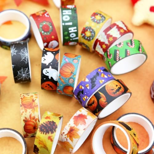 Halloween Fall Christmas Washi Tape - 24 Rolls Holiday for Crafts