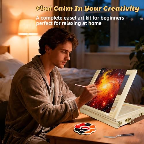 Portable Tabletop Easel Set 24-Piece Acrylic Paints Brushes Canvases