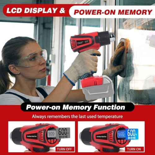 Cordless Heat Gun Compatible with Milwaukee m18 Battery 350W Fast Heating 120โโ1112โ Variable Temperature LCD Display Portable Hot Air Gun 4 Nozzles for Crafts, DIY (Tool Only, Not Made by Milwaukee)