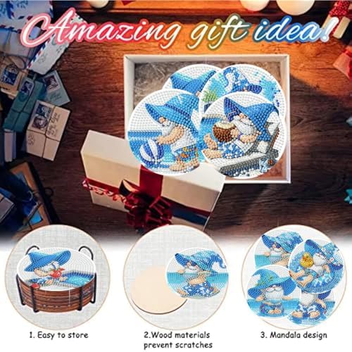 8 Pack Gnome Diamond Art Coasters Kits for Adults,Diamond Painting Coasters