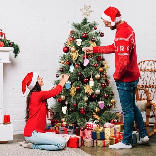 Baby Shower 30Pcs Unfinished Wooden Gift Ornaments DIY Craft Present Paintable Blank Natural Onesie Bottle Footprint Cutouts Hanging Wood Slices for Party Supplies