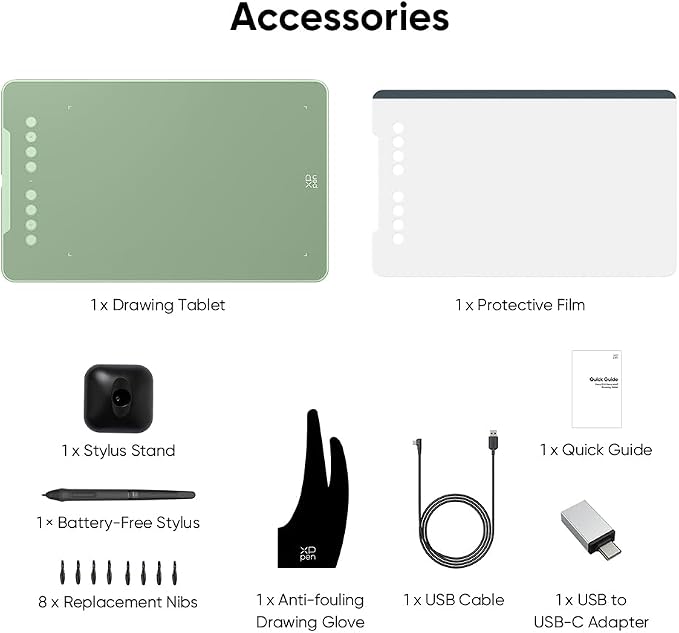 XPPen Deco 01 V3 10x6 Drawing Tablet | 16K Pressure Pen | Battery-Free Stylus | 8 Hotkeys | for OSU Gaming & Teaching | PC/Mac/Android/ChromeOS Compatible | Green