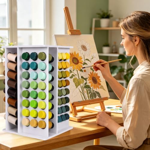 96 Holes Rotating Acrylic Paint Holder Organizer, 360° Paint Bottle Storage Rack for 2 oz Craft Paints, Large Capacity Acrylic Paint Organizer, Space Saving Paint Storage Holder