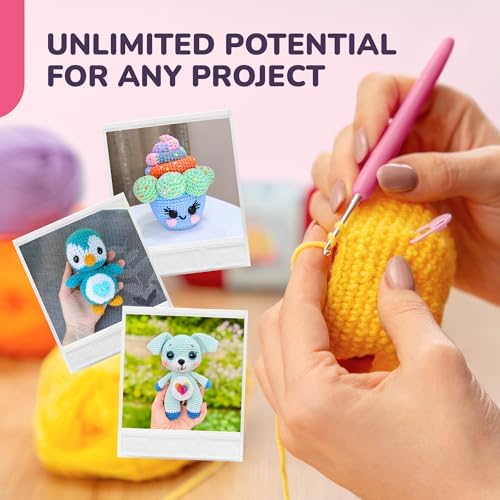 YammiAmi 2,550 Yards Beginner Crochet Kit for Adults - 15 Large Single Color Yarn Skeins - 49 Pc Amigurumi Crochet Kit for Starters - Learn to Crochet with Instruction Book - Accessories Set