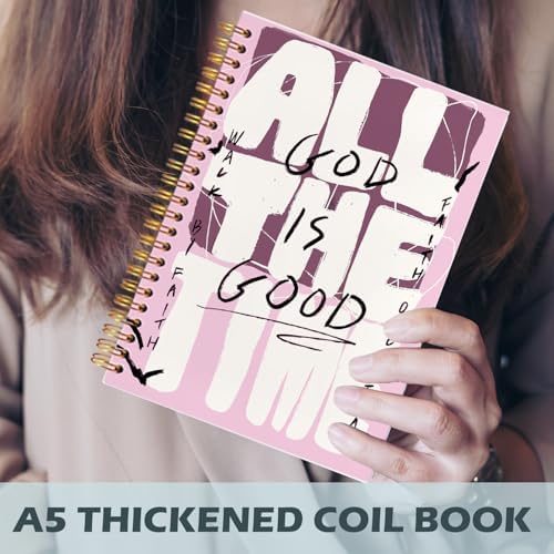 Yhtrg Pink Christian Spiral Notebooks, God Is Good All the Time Bible Journal Notebook, Bible Jesus Notebook for Note Taking, Christian Gifts for Women Men, 5.5x8.3 Inch