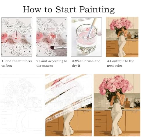 ZRIZQ Paint by Numbers Kit for Adults Beginner,Woman with Flowers,16X20