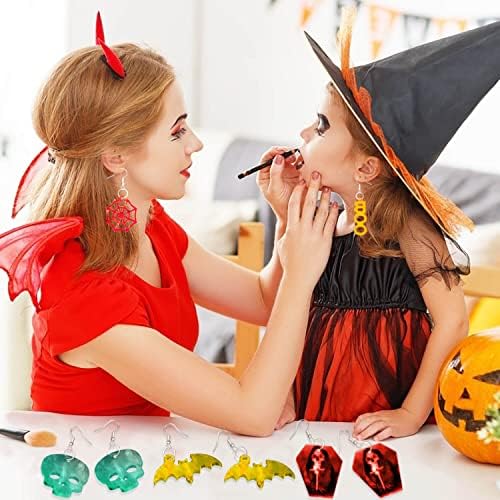 224 PCS Halloween Earring Resin Molds with Hole, Silicone Molds with 80 Earring Hooks Skull Pumpkin Bat Spider Epoxy Resin Jewelry Mold Pendant Keychain