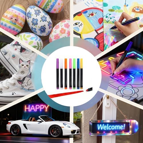 12-Color Liquid Markers for LED Note Board with Colors, Compatible with Reusable Doodle Book, Light-Up Acrylic Message Boards,and LED Writing Boards, Neon Markers Erasable Pens
