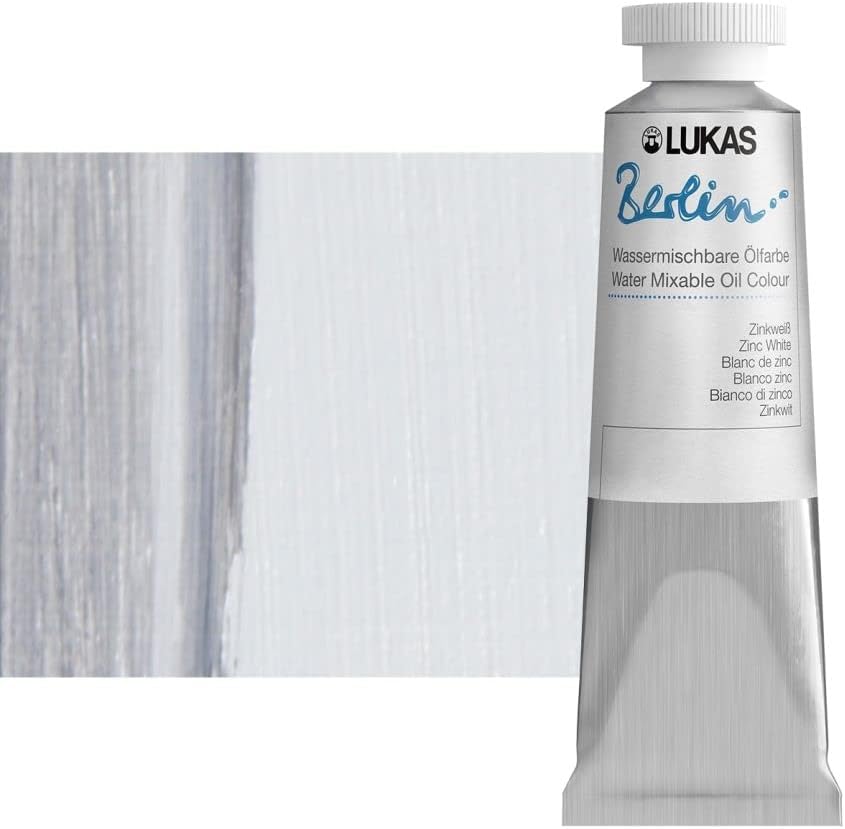 Lukas Berlin Pro Artists Water Mixable Oil Paint 37 ml Tube Zinc White, Water Soluble, Lightfast Pigments, Quick Drying, Easy Clean-Up, Eco-Friendly, Professional Quality, 40 Color Range