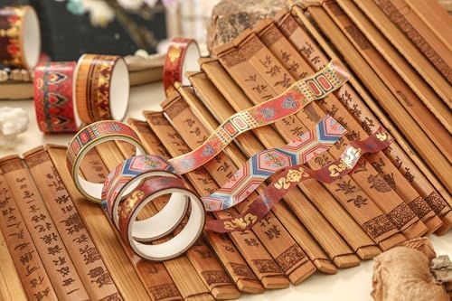 20 Rolls Chinese Style Washi Tape Set, Ancient Palace Pattern Decorative Masking Tapes with Gold Foil, Various Sizes for Craft, Scrapbook, DIY, Gift Wrapping (31-Crimson Glow Majesty)