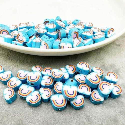 Rainbow Cloud Handmade Polymer Clay Beads, 100pcs Polymer Clay Spacer Beads for Women Jewelry Making DIY Charms Bracelet Necklace Hair Clip Accessories Handmade Craft