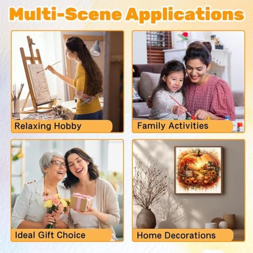 CRZMODE Autumn Paint by Numbers Kit for Adults, Pumpkin, 16x16 inch