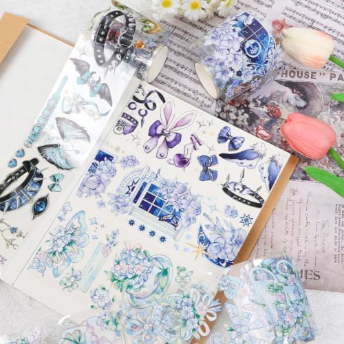Sitsink PET Tape for Journal Scrapbooking - Gothic Window Purple Flowers PET Tape Stickers for Crafts Junk Journal Supplies Notebook Scrapbook DIY Decor Ornament