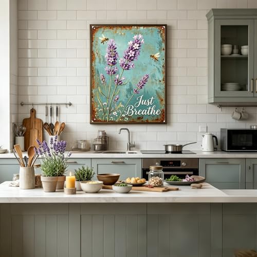 Lavender 5D Diamond Art Kits for Adults, Just Breathe Round Full Drill Flower Diamond Painting for Beginners, DIY Gem Art for Home Wall Decor, Stress Relief Crafts, Include Tools, 12x16 Inch