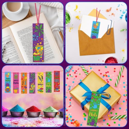 72Pcs Holi Color Your Own Bookmarks, Coloring Blank Bookmarks for Kids