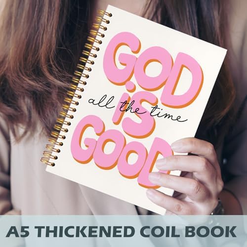 God Is Good Motivational Christian Notebooks, Pink Prayer Journal Office Supplies Gifts for Desk Woman Men, Bible Hardcover Spiral Journaling Notebook, 5.5x8.3 Inch