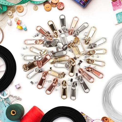 DOITEM 17.8 Yards Endless Zippers by The Meter Black White Zipper 6 mm Spiral + 32 Nonlock Zippers (Gold Silver Rose Gold)