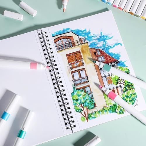 Marker Paper Pad 5.8 × 8.3 in, 50 Sheets, Spiral Bound, 120gsm | Bleed-Resistant, Acid-Free Paper, for Alcohol Markers & Mixed Media, Portable Sketchbook