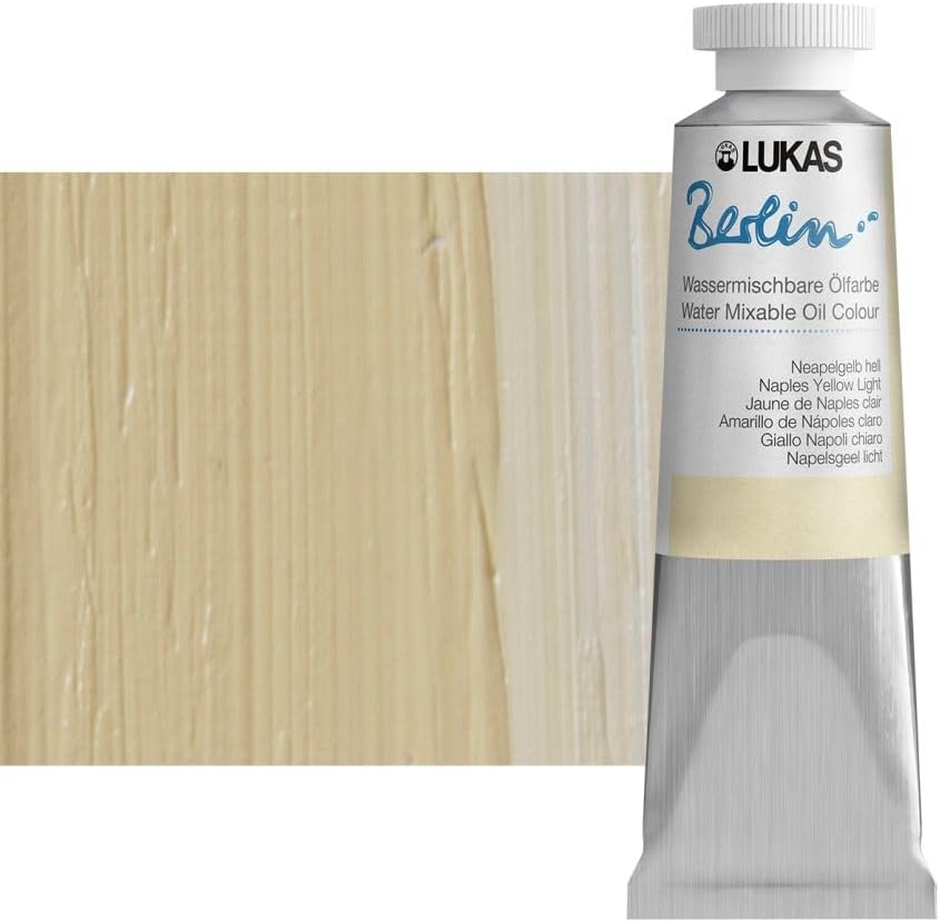 Lukas Berlin Pro Artists Water Mixable Oil Paint 37 ml Tube Naples Yellow Light, Water Soluble, Lightfast Pigments, Quick Drying, Easy Clean-Up, Eco-Friendly, Professional Quality, 40 Color Range