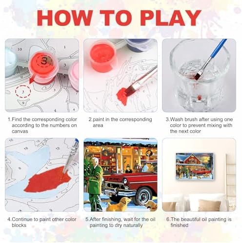 SENQAO Christmas Paint by Numbers for Adults Framed, Red Truck Adults' Paint-by-Number Kits, Adult Paint by Number Kits on Canvas, Acrylic Number Painting for Home Decor, 8x12in