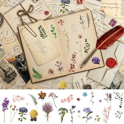 Habett 160+ PCS Natural Flower Stickers for Scrapbooking, Transparent