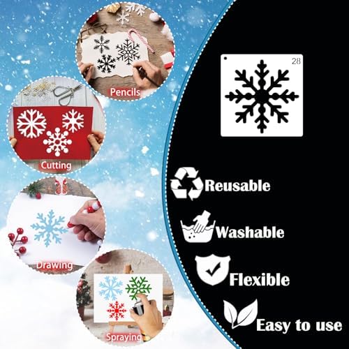 30 Pieces Christmas Snowflake Stencil Reusable Plastic Drawing Painting Stencil Winter Holiday Templates Stencils for Crafts Window Glass Wall Cookies (30 Snowflakes)