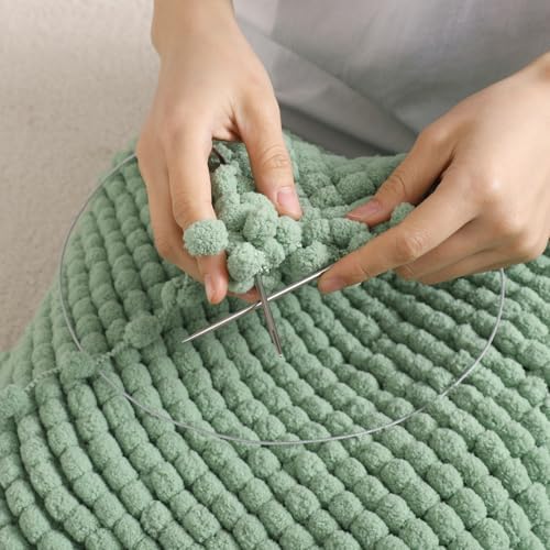 Hand-Woven Ball Yarn, 4 Pack, 380g Total, for Blankets, Cushions, and Pet Nests, Fluffy Chunky Craft Yarn (Pea Green)