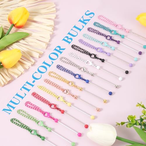 16PCS Beadable Keychain Bar Bulk, Metal Blank Beaded Keychain Bar for Beads DIY Crafts Charms Jewelry Making Supplies