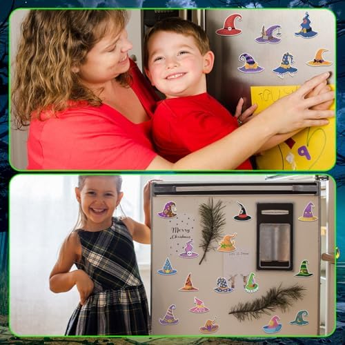 Motipuns 30 Pcs Halloween Diamond Art Magnets Witch Hat Glow in Dark