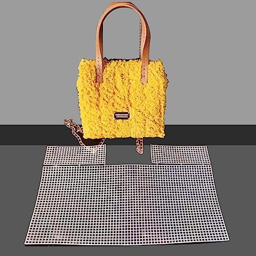 Allazone 39 PCS Clear Plastic Mesh Canvas Sheets for Embroidery, Plastic Canvas Plastic Mesh Sheets with 2 Color Acrylic Yarn for DIY Sewing Bag