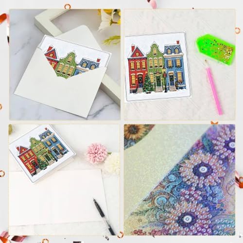BAYUNOE 6Pcs Christmas Diamond Art Painting Greeting Card Kit with Envelope