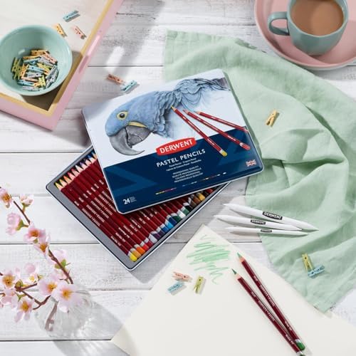 Derwent Pastel Pencils, 4mm Core, Metal Tin, 24 Count (32992)