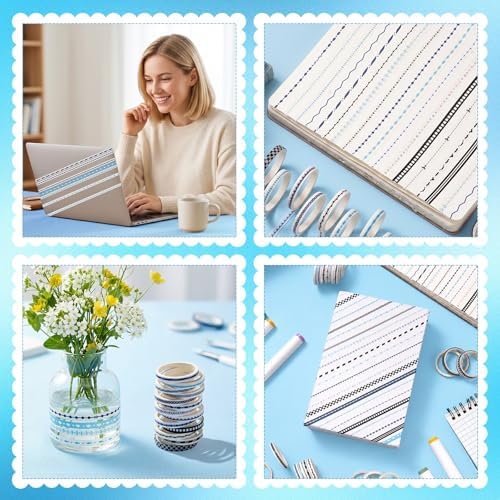 EORTA 30 Rolls Pastel Floral Washi Tape Set, Thin 5mm Skinny Masking Tape, Decorative Planner Tape for Scrapbooking, Journaling, Gift Wrapping & DIY Crafts (Minimal Neutral Lines, 5mm)