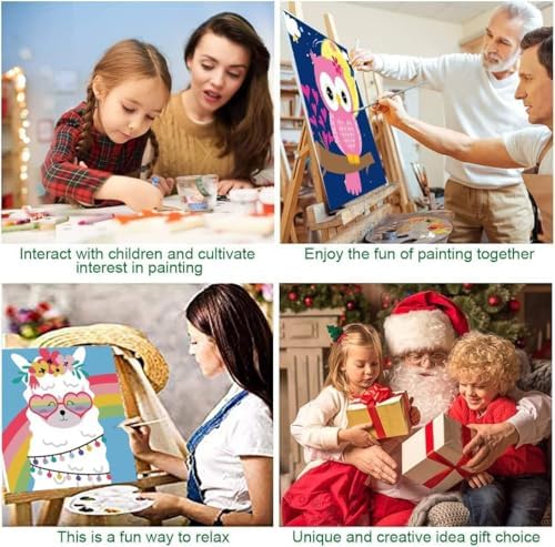 HOIYLDS Framed 4 Pack Paint by Number for Kids, Cute Animals Paint by Numbers for Kids Ages 8-12, Paint by Numbers Kits Children Beginner, DIY Acrylic Oil Painting for Home Wall Decor (8x8inch)